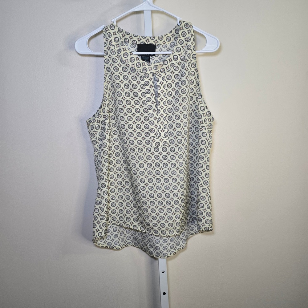 Cynthia‎ Rowley Womens Sleeveless Medallion Print Blouse Tan Black sz Large